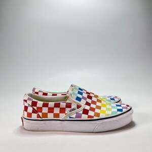 Vans Slip-On Rainbow Checkerboard Shoes Rainbow Canvas Classic Women's Size 7